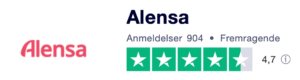 Trustpilot anmeldelser af Alensa.dk