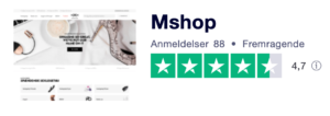 Trustpilot anmeldelser af Mshop.dk